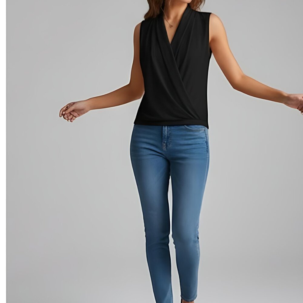 Black Ruched Wrap Tank Top - Picture 3 of 6
